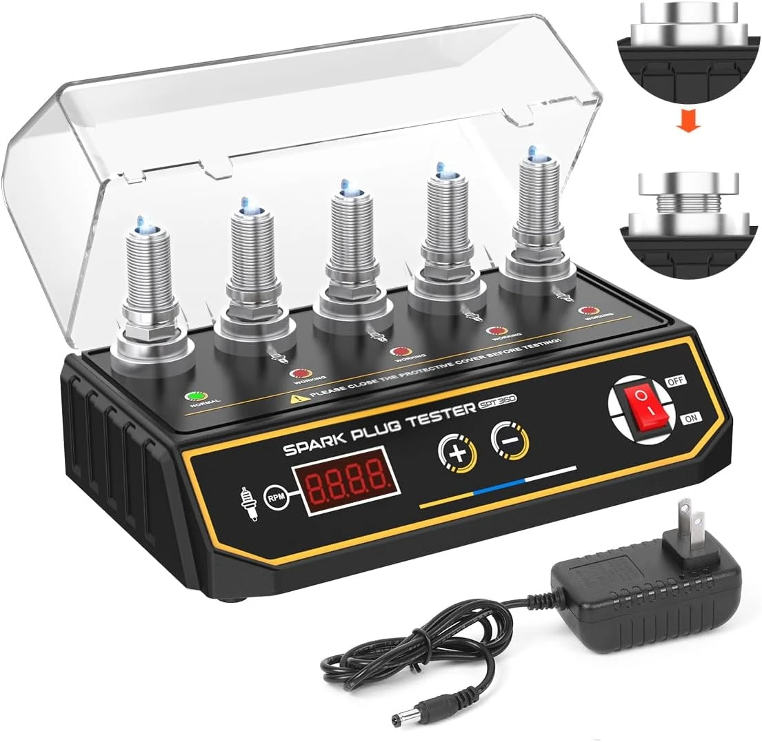 منقّح اختبار شمعات الإشعال KAISAL – 5 فتحات قابلة للتعديل، شاشة رقمية، مؤشر ضوئي، نطاق تردد 200–9000 دورة/دقيقة، مناسب لجميع شمعات محركات البنزين والديزل 12 فولت