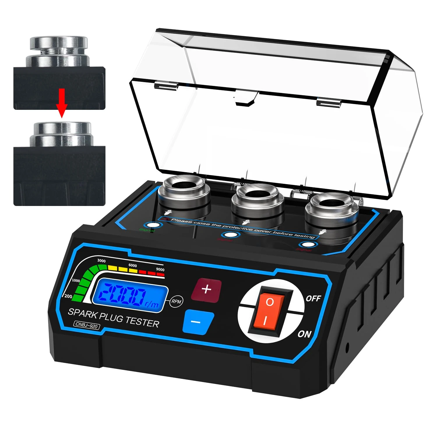 أداة اختبار شمعات الإشعال Auto Spark Plug Tester بثلاثة فتحات (Triple Holes)، شاشة LCD رقمية، واقي للحماية، أداة ضبط فارق الشرارة، مناسبة لسيارات البنزين 12 فولت – موديل Ansbell CNBJ920