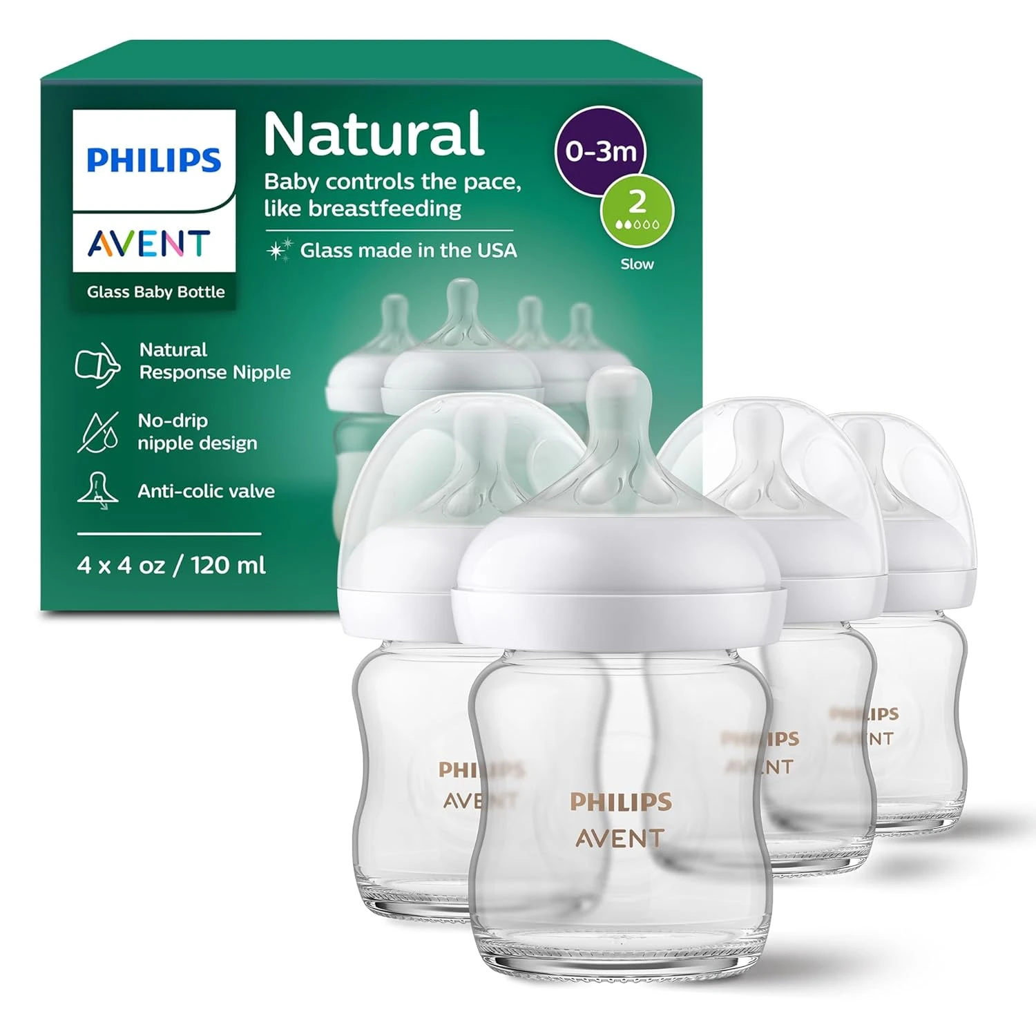 زجاجة رضاعة Philips Avent Natural المصنوعة من الزجاج الطبيعي مع حلمة Natural Response